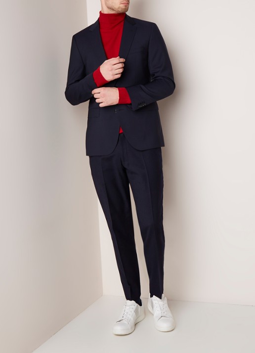 HUGO BOSS Jeffery regular fit colbert van scheerwol - voorkant 5 donkerblauw