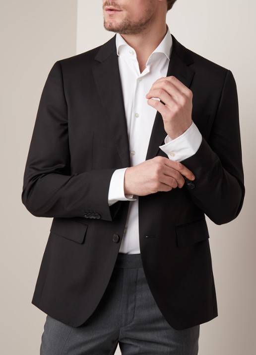HUGO BOSS Johnstons1 regular fit colbert van scheerwol - detail 4 zwart