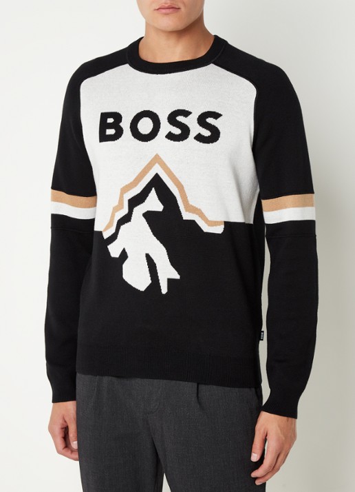HUGO BOSS Lanius pullover met ingebreid logo - detail 2 zwart