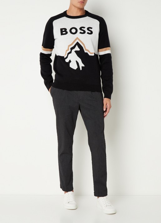 HUGO BOSS Lanius pullover met ingebreid logo - voorkant 4 zwart