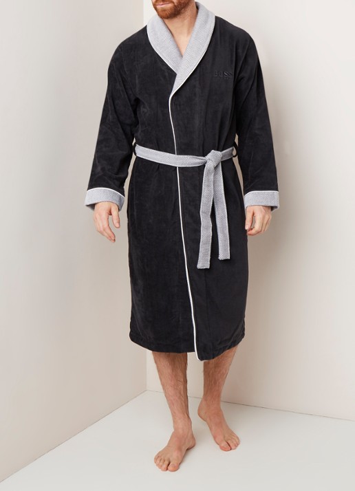 HUGO BOSS LORD badjas van katoen - voorkant 3 antraciet