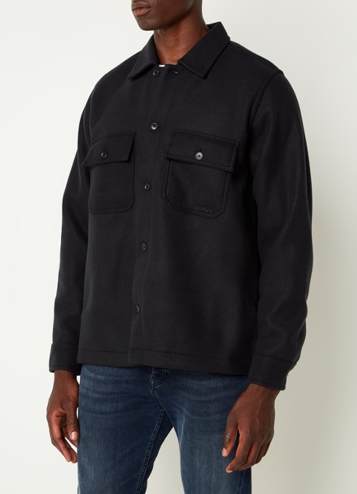 HUGO BOSS Lovvo overshirt van fleece met borstzakken - detail 4 zwart