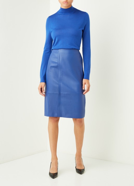 HUGO BOSS Sepassa midirok van leer met doorgestikte details - voorkant 2 paars