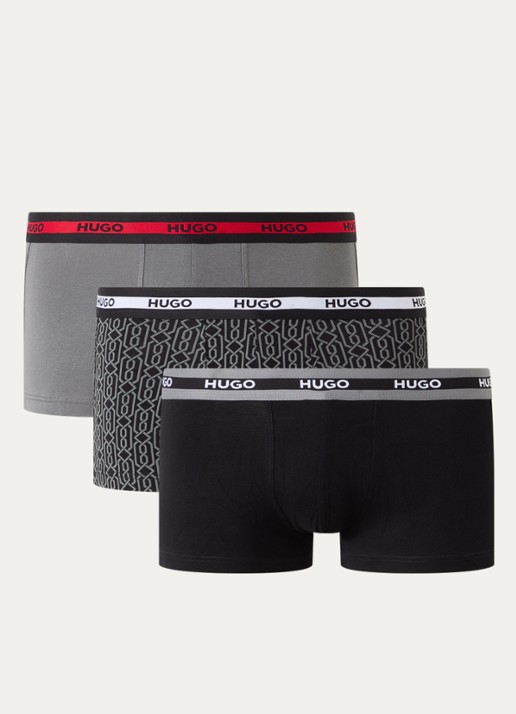 HUGO Boxershorts met logoband in 3-pack - voorkant zwart