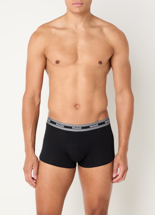 HUGO Boxershorts met logoband in 3-pack - voorkant 2 zwart