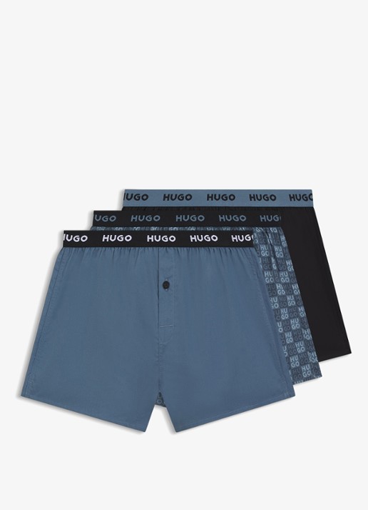 HUGO Boxershorts met logoband in 3-pack - voorkant 4 blauwgrijs