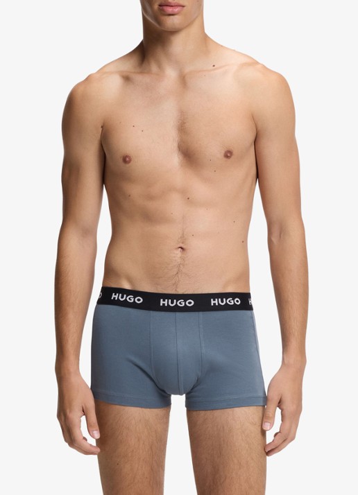 HUGO Boxershorts met logoband in 3-pack - voorkant 5 blauwgrijs
