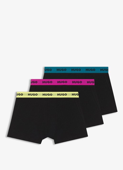 HUGO Boxershorts met logoband in 3-pack - voorkant 4 black-008 / zwart
