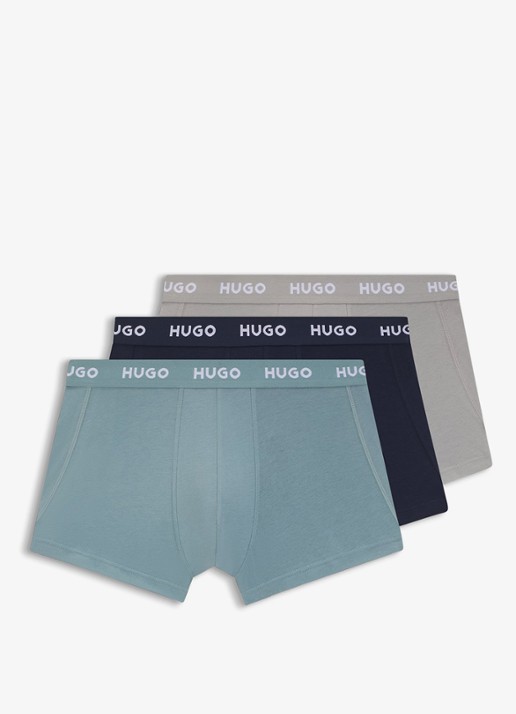 HUGO Boxershorts met logoband in 3-pack - voorkant 4 open blue-490 / blauw