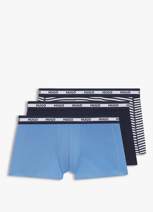 HUGO Boxershorts met logoband in 3-pack - voorkant blauw