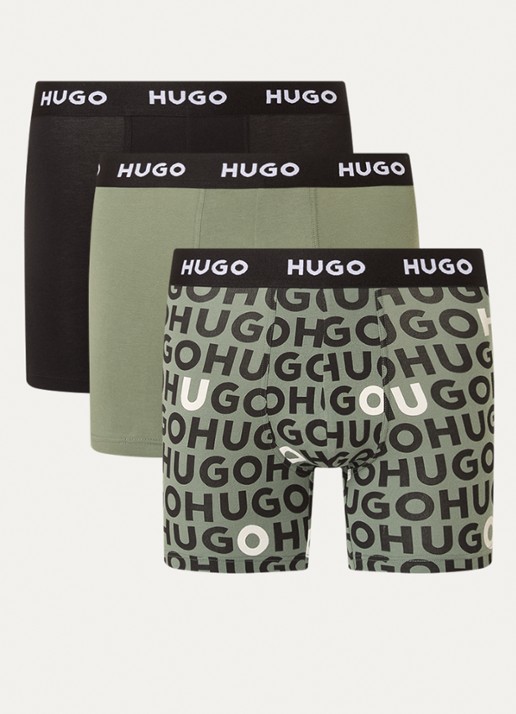 HUGO Boxershorts met logoband in 3-pack - voorkant 2 olijfgroen