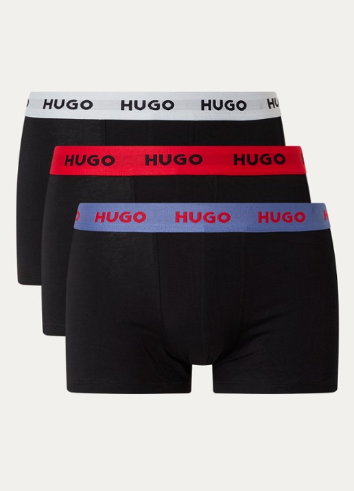 HUGO Boxershorts met logoband in 3-pack - voorkant 2 zwart