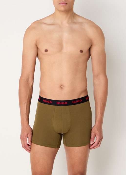HUGO Boxershorts met logoband in 3-pack - voorkant 2 legergroen