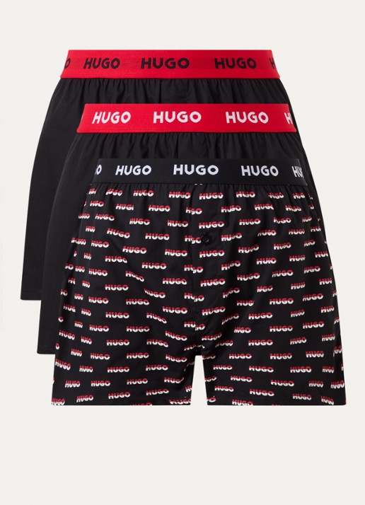 HUGO Boxershorts met logoband in 3-pack - voorkant vuurrood