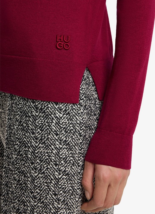 HUGO Coltrui in kasjmierblend met logoborduring  - detail 2 kersenrood