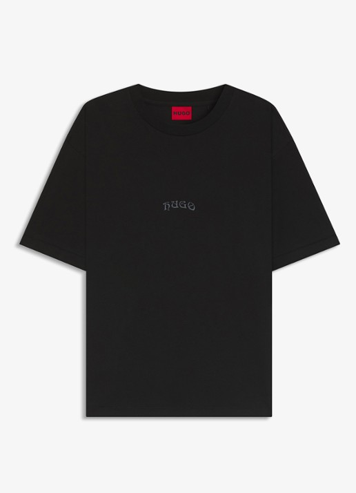 HUGO Dadsu oversized T-shirt met logo- en backprint - voorkant zwart