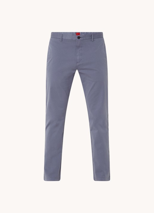 HUGO David slim fit chino met stretch - voorkant staalblauw