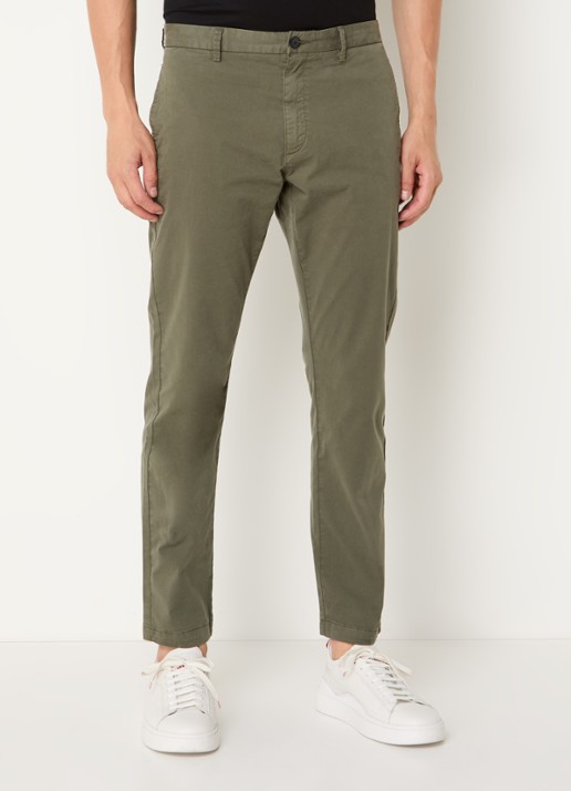 HUGO David slim fit chino met stretch - detail 4 bronsgroen