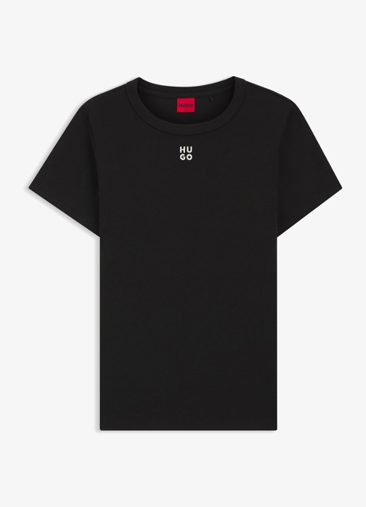 HUGO Deloris T-shirt met logoborduring - voorkant 2 zwart
