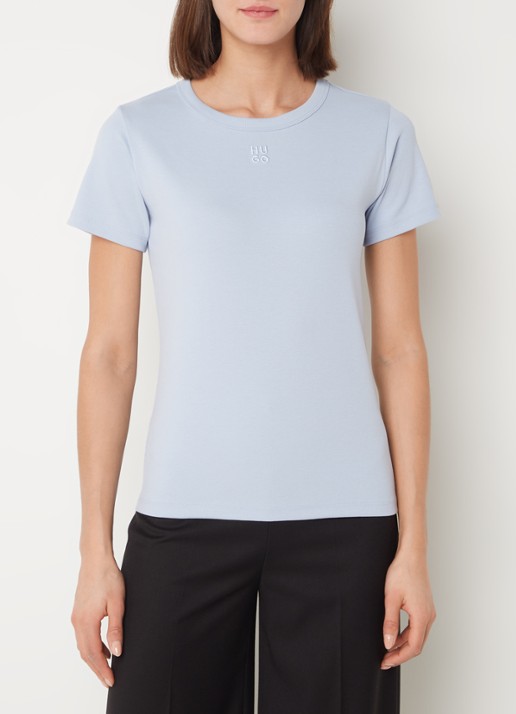 HUGO Deloris T-shirt met logoborduring - detail 4 lavendel