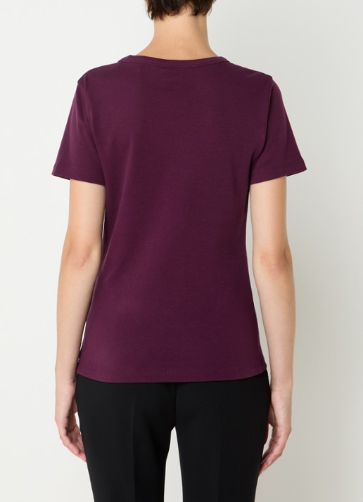 HUGO Deloris T-shirt met logoborduring - achterkant aubergine