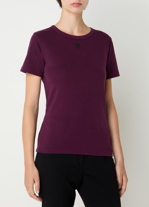 HUGO Deloris T-shirt met logoborduring - detail 4 aubergine