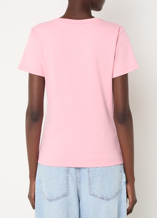 HUGO Deloris T-shirt met logoborduring - achterkant 3 lichtroze