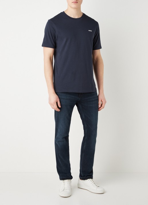 HUGO Dero T-shirt met logo - voorkant 4 donkerblauw