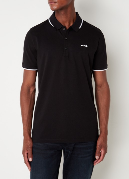 HUGO Dinoso slim fit polo van piqué katoen met logo - detail 2 zwart