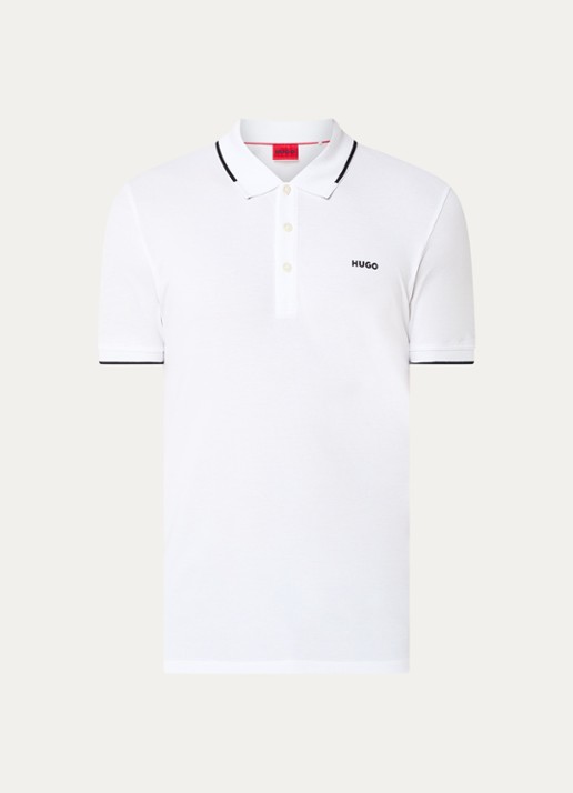 HUGO Dinoso slim fit polo van piqué katoen met logo - voorkant 2 wit