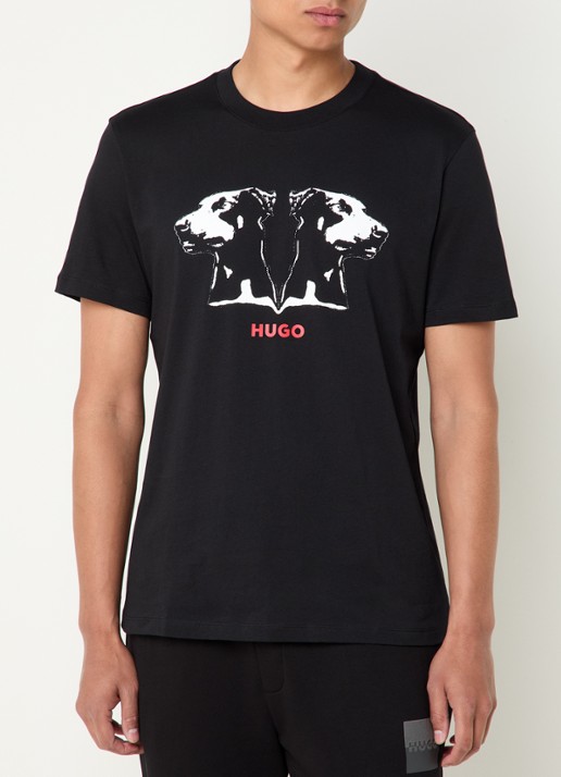 HUGO Dobero T-shirt met logoprint - detail zwart