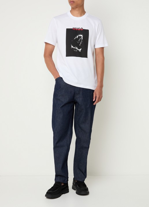 HUGO Dobero T-shirt met logoprint - voorkant 2 wit