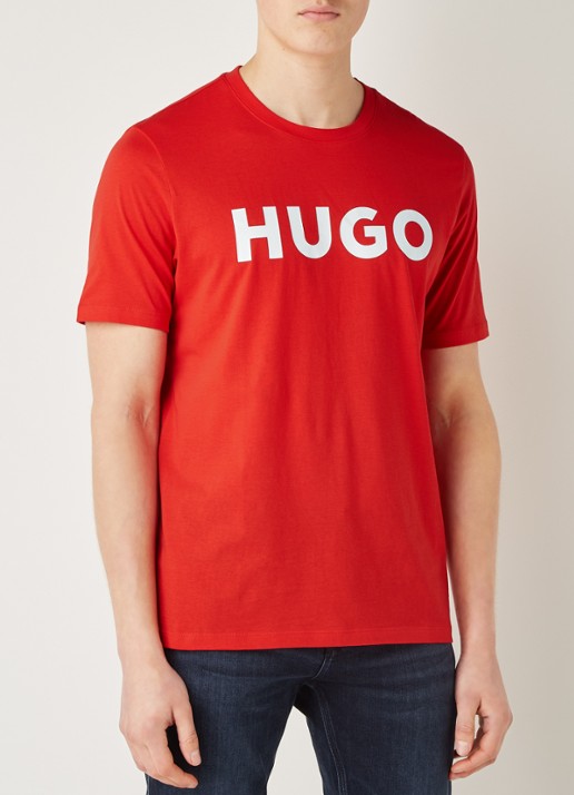 HUGO Dulivio T-shirt met logoprint  - detail 4 steenrood
