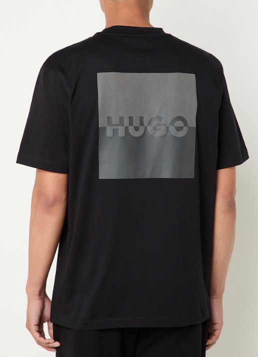 HUGO Dusplito T-shirt met logo- en backprint - achterkant 3 zwart