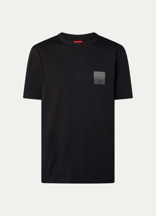 HUGO Dusplito T-shirt met logo- en backprint - voorkant zwart