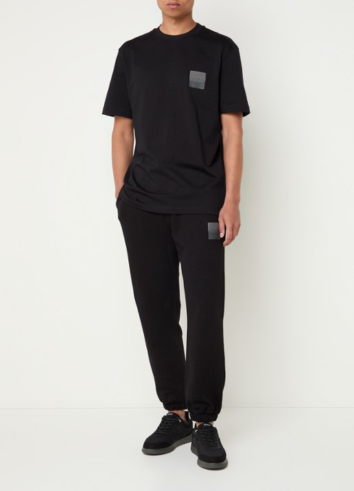 HUGO Dusplito T-shirt met logo- en backprint - voorkant 2 zwart