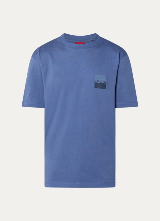 HUGO Dusplito T-shirt met logo- en backprint - voorkant 3 staalblauw