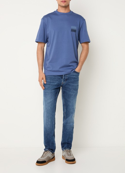 HUGO Dusplito T-shirt met logo- en backprint - voorkant 4 staalblauw