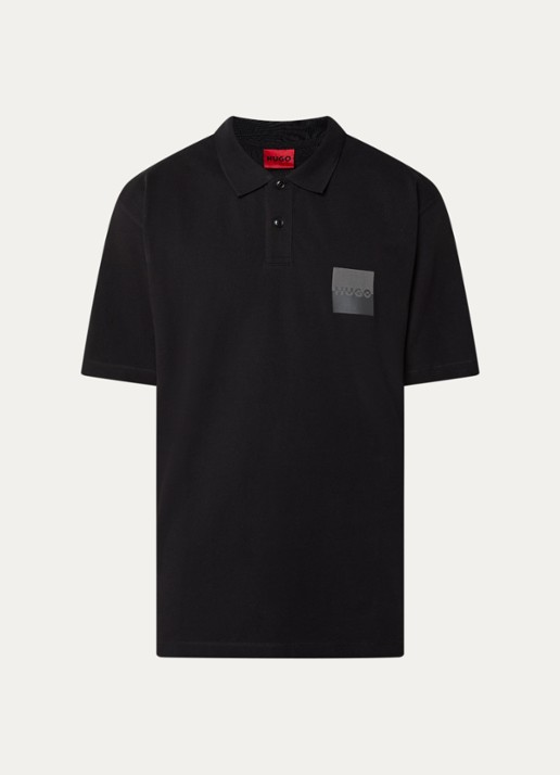 HUGO Dusplity regular fit polo van piqué katoen met logo - voorkant zwart