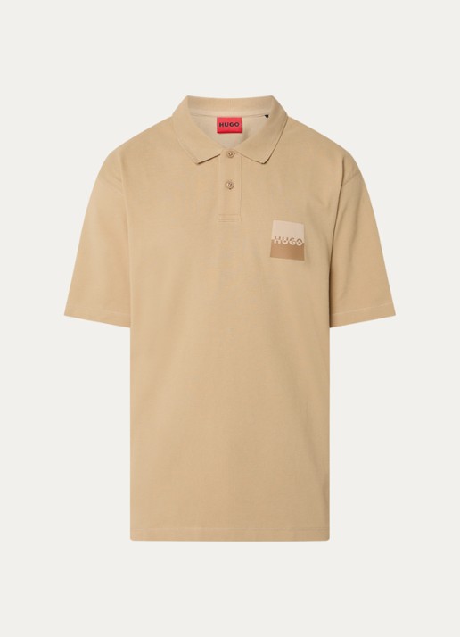 HUGO Dusplity regular fit polo van piqué katoen met logo - voorkant 2 beige