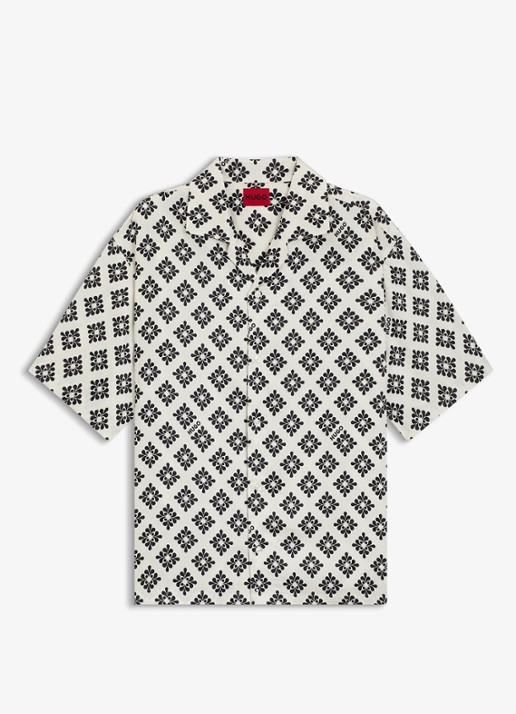 HUGO Espino oversized fit overhemd met grafische print - voorkant natural-102 / wit
