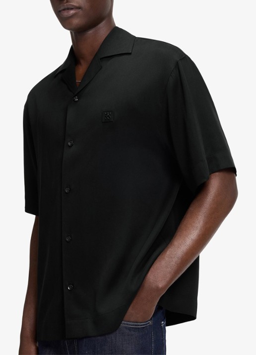 HUGO Espino oversized fit overhemd van lyocell - detail 4 black-001 / zwart