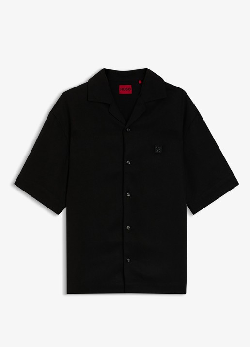 HUGO Espino oversized fit overhemd van lyocell - voorkant 5 black-001 / zwart