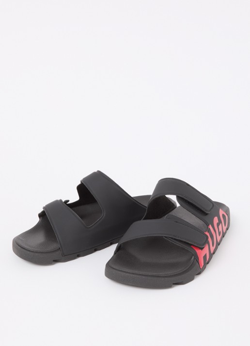 HUGO Evander slipper met logo - detail 4 black-002 / zwart