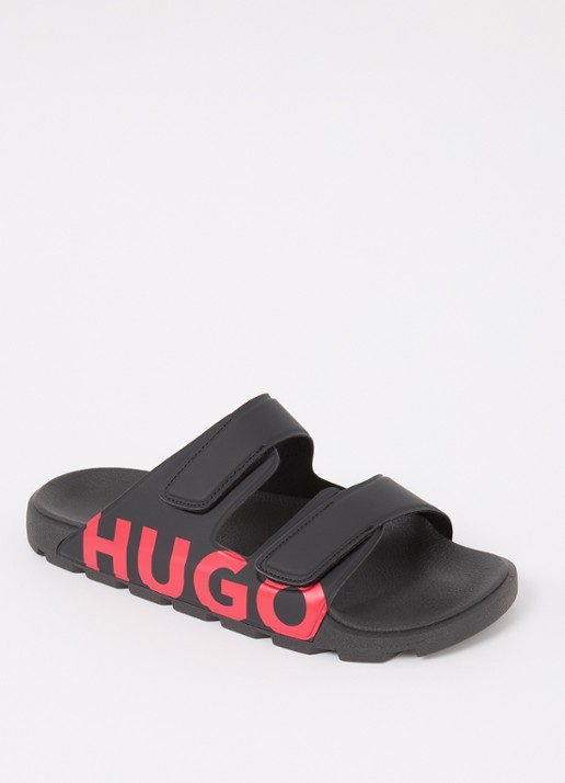 HUGO Evander slipper met logo - voorkant black-002 / zwart
