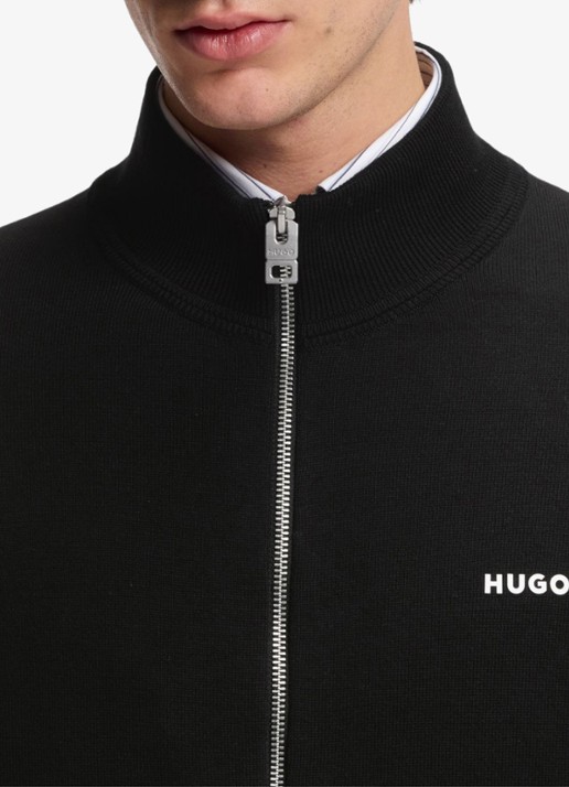 HUGO Fijngebreid jack met logo - detail 3 zwart