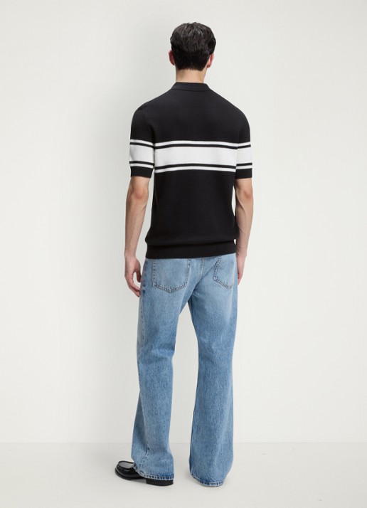 HUGO Fijngebreide polo met halve rits - achterkant dark blue-405 / blauw
