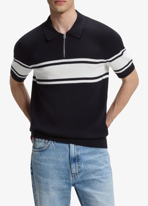 HUGO Fijngebreide polo met halve rits - detail 2 dark blue-405 / blauw