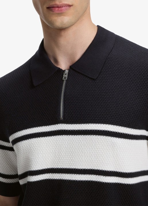 HUGO Fijngebreide polo met halve rits - detail 3 dark blue-405 / blauw
