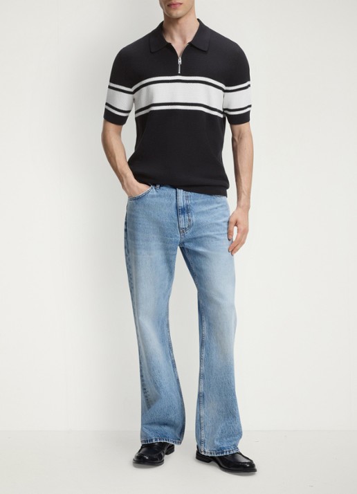 HUGO Fijngebreide polo met halve rits - voorkant 5 dark blue-405 / blauw
